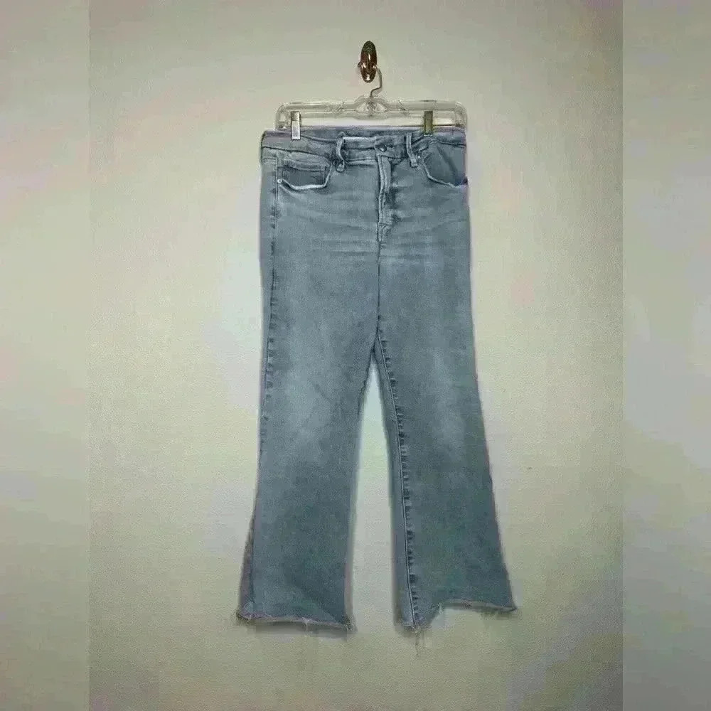 Good American good legs crop flare indigo jeans size 6/28